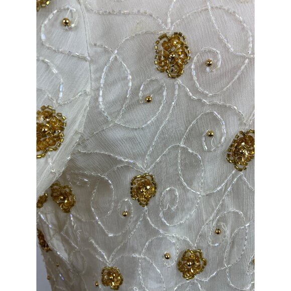 Mark & John Vintage White & Gold Sequined Beaded Jacket With Floral Design Sz XL - Picture 8 of 12